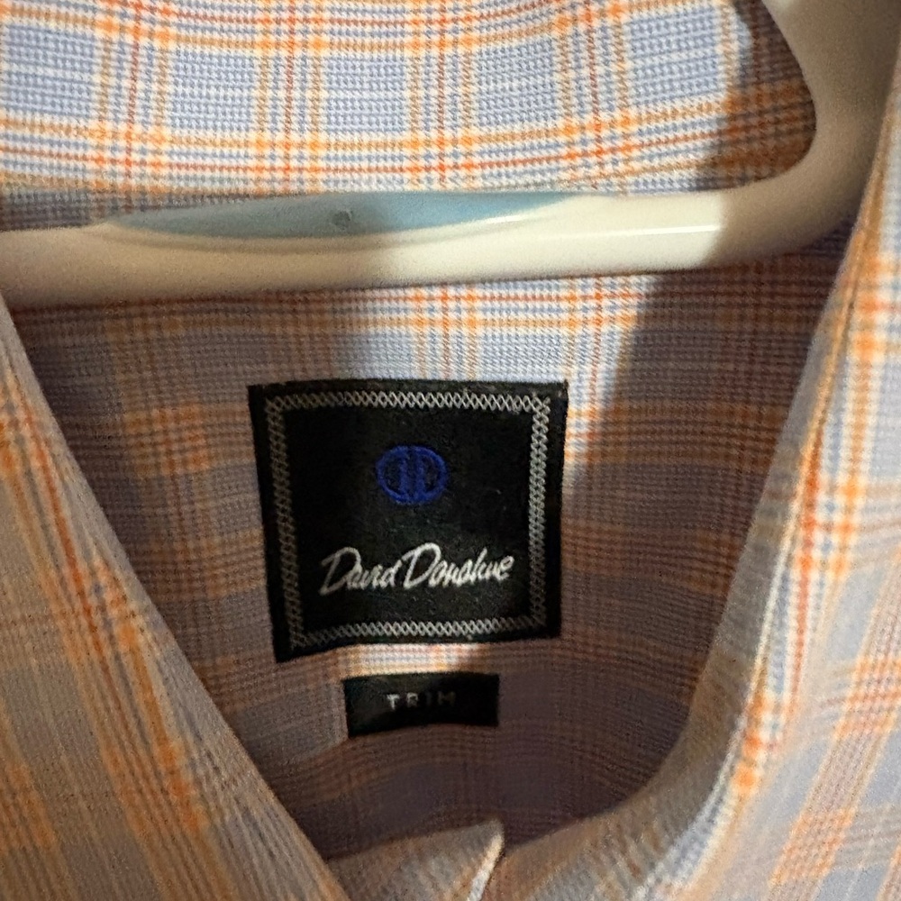 David Donahue Blue and Peach Check Dress Shirt - Picture 3 of 4